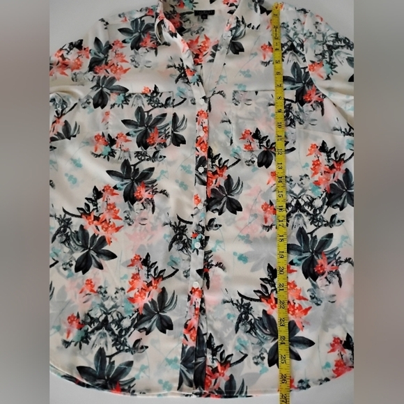 Talbots Nantucket Floral Crepe Button Up Blouse Turquoise Floral Size Lg Petite - Picture 14 of 15